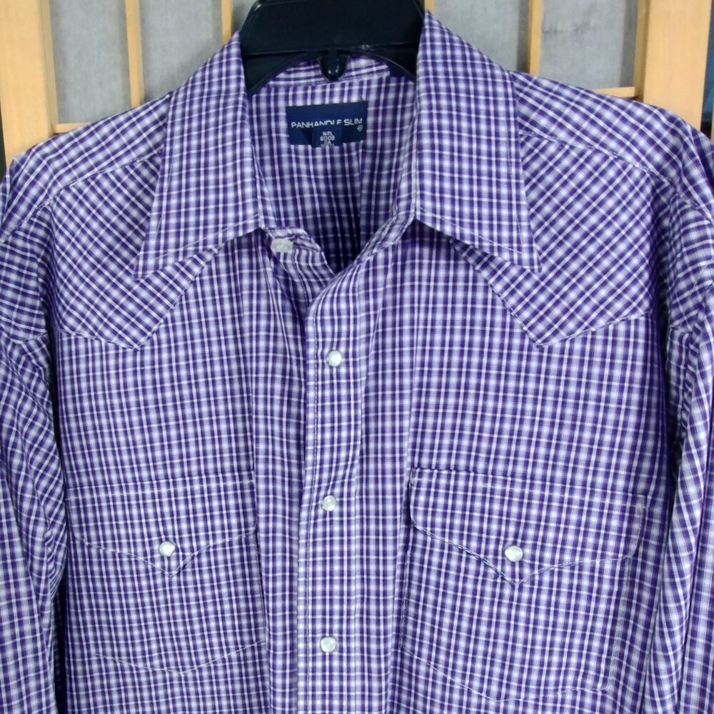 Panhandle Slim Purple Plaid Western Pearl Snap Shirt Size 17